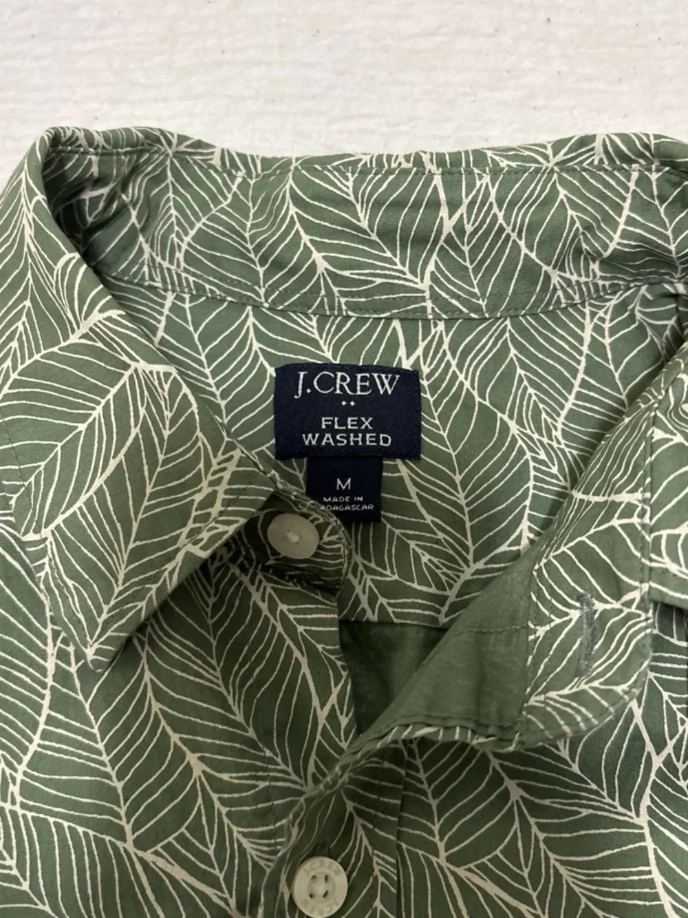 J. Crew Green Leaf-Print Short Sleeve Button-Down Shirt